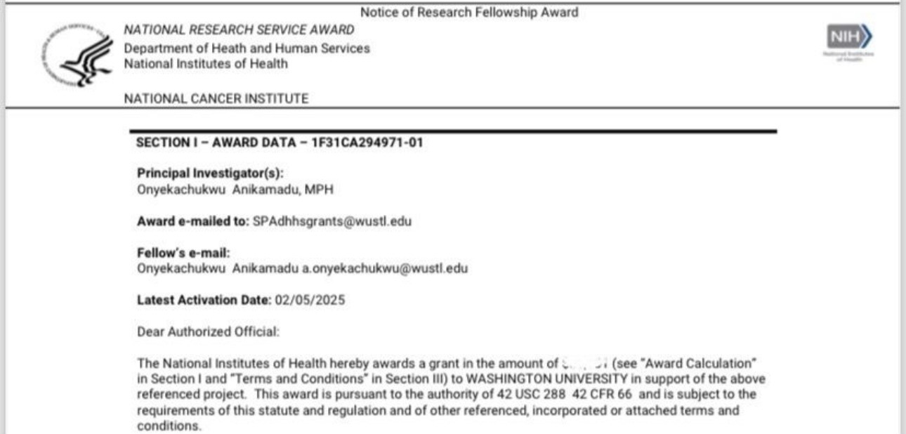 Keep Onyeka, the latest NIH pre-doctoral scholar at WashU!